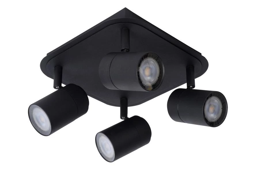 Lucide LENNERT - Foco de techo Baño - LED Regul. - GU10 - 4x5W 3000K - IP44 - Negro - UIT